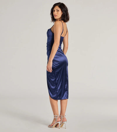 Margaret Formal Satin Wrap Midi Dress