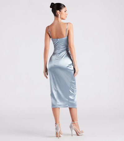 Gretta Formal Satin Wrap Midi Dress