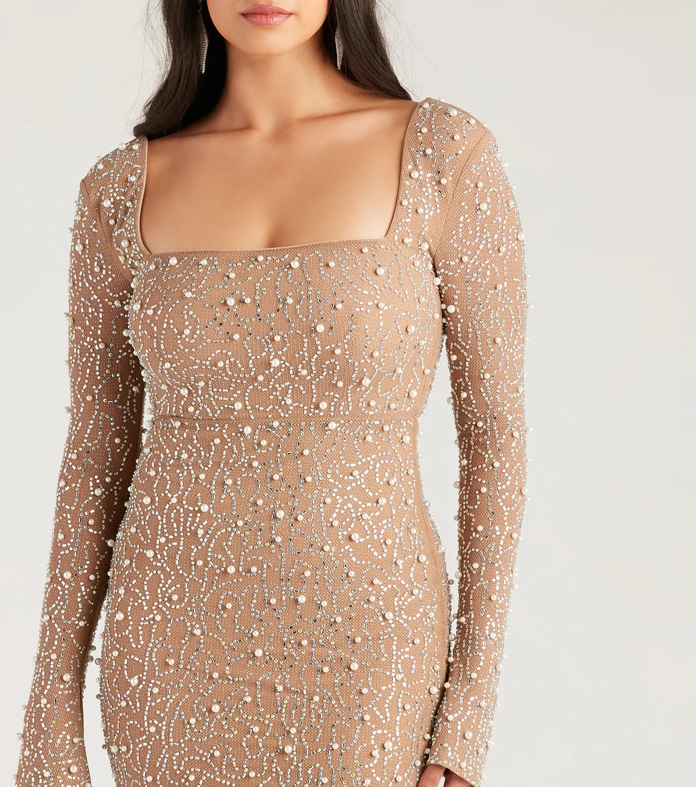 Kim Rhinestone And Pearl Formal Bodycon Mini Dress