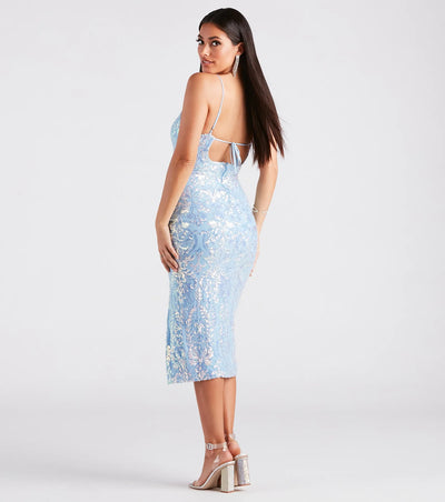 Karley Formal Sequin Low Back Midi Dress