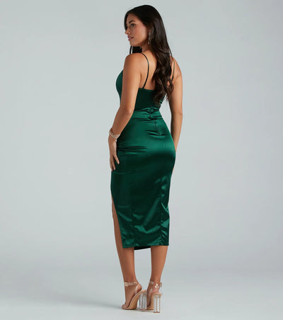 Gretta Formal Satin Wrap Midi Dress