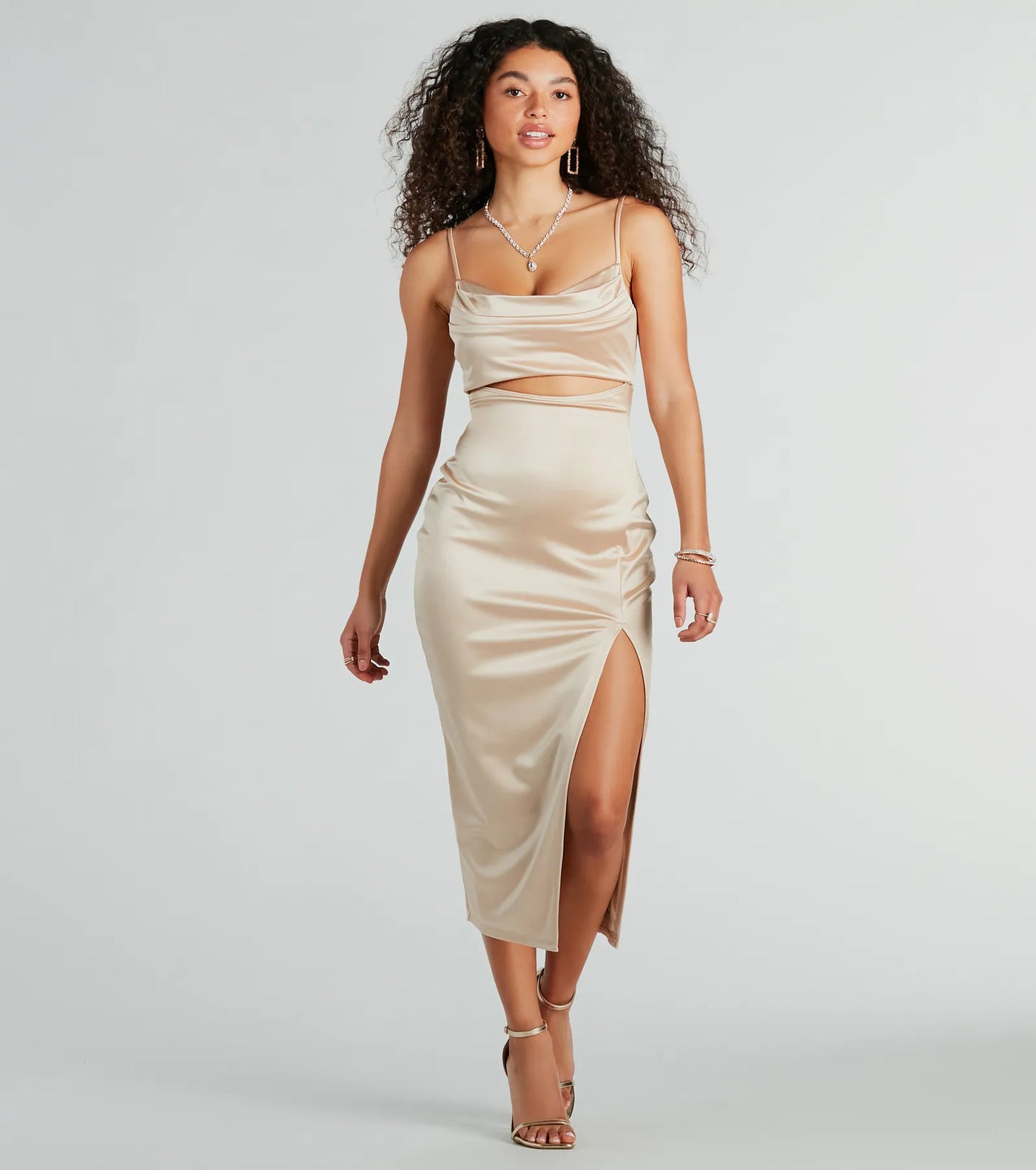 Seona Formal Satin Midi Dress