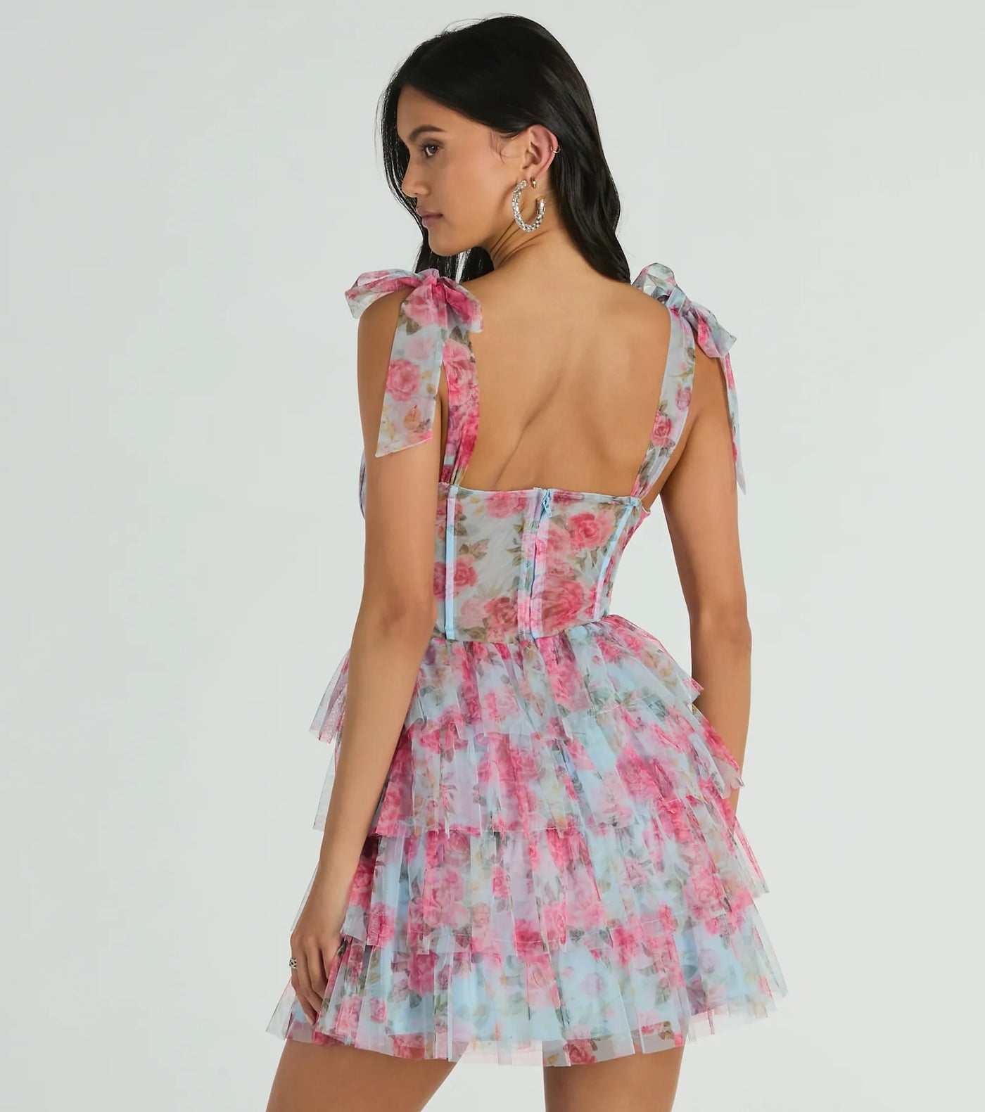 Mandy Corset Ruffle Rose Floral A-Line Party Dress