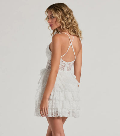 Rochelle Ruffled Sheer Lace Formal Mini Dress