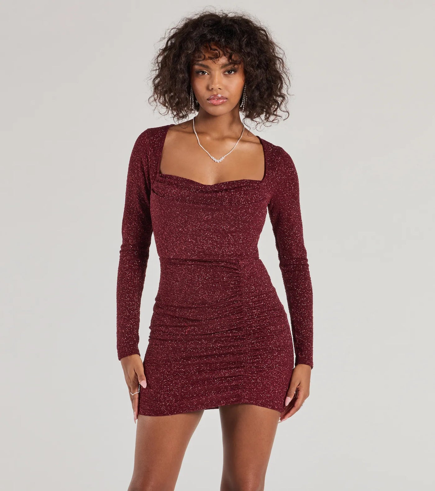 Toni Glitter Cowl Neck Mini Dress