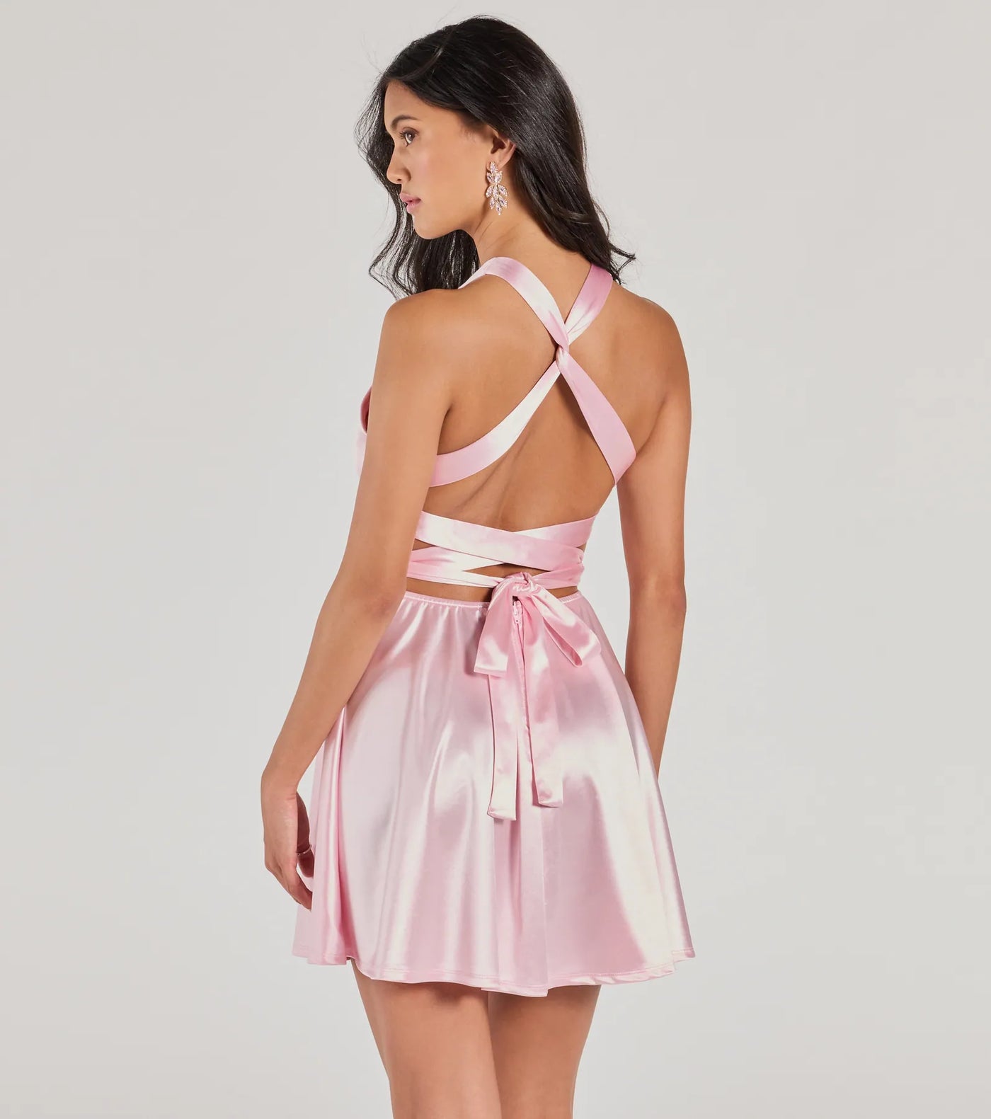 Taylor Lace-Up Skater Satin Party Dress