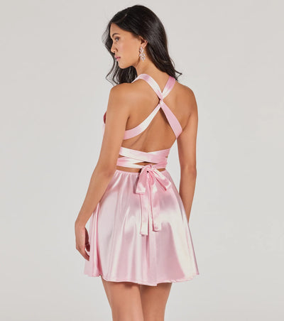 Taylor Lace-Up Skater Satin Party Dress