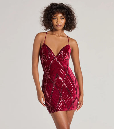 Heather Lace-Up Sequin Velvet Mini Dress