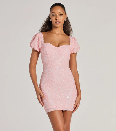 McKenzie Puff Sleeve Bodycon Sequin Mini Dress