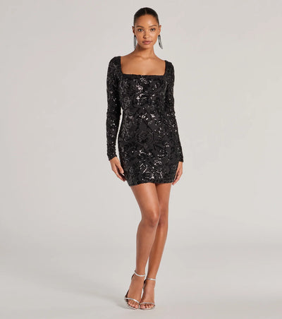 Janine Lace-Up Long Sleeve Bodycon Sequin Mini Dress