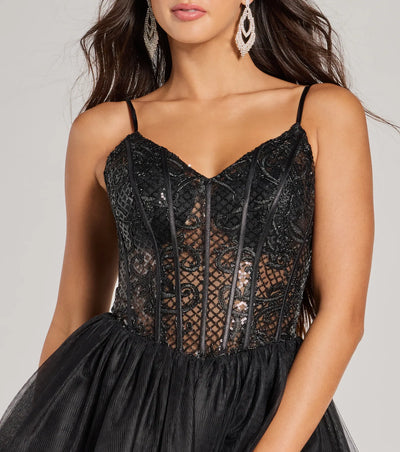 Delani Sequin Corset Tulle A-Line Party Dress