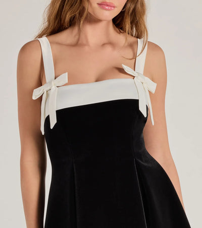 Marilyn Bow Strap Velvet Skater Dress