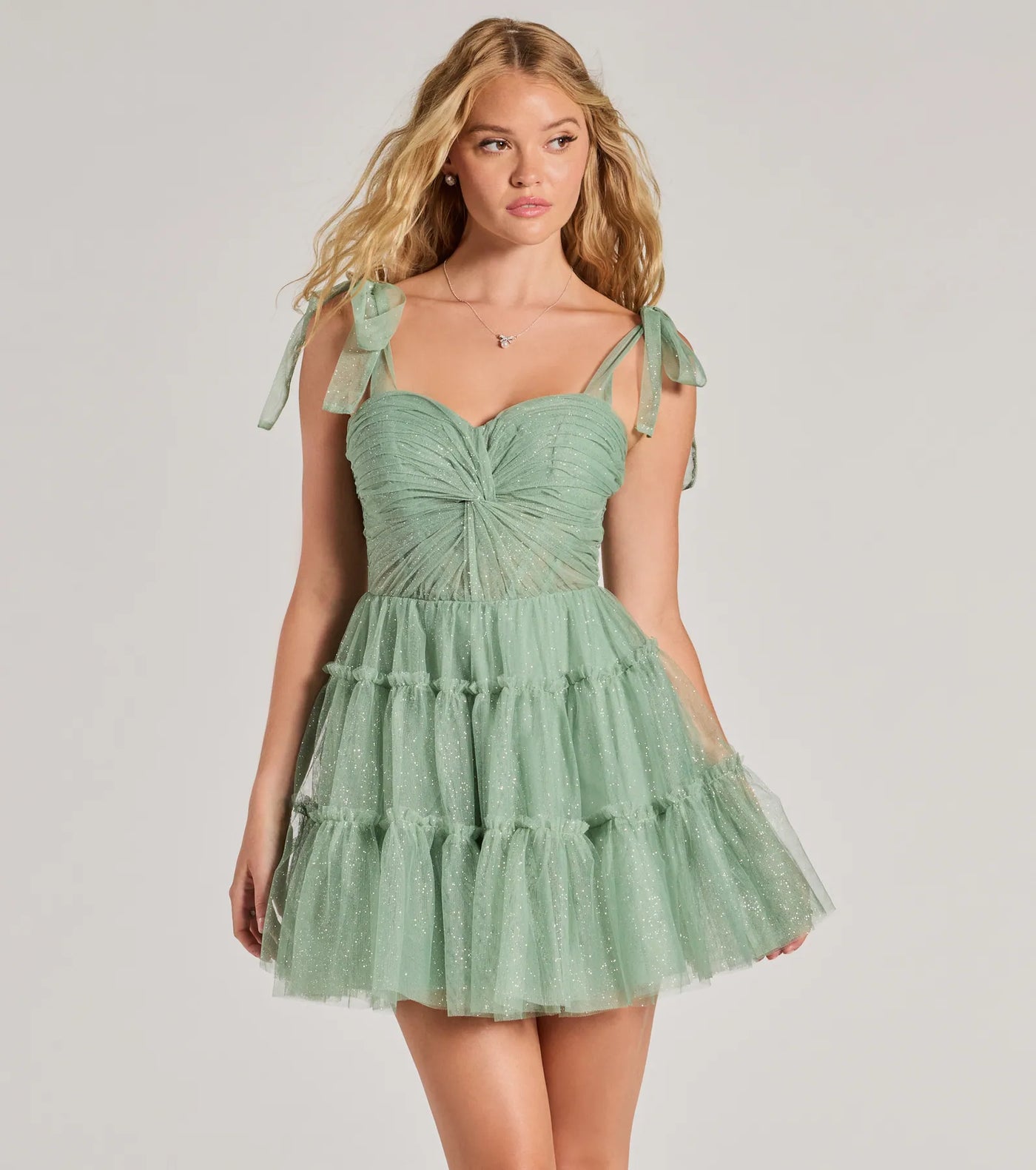 Lizzy Ruffled Glitter Mesh Skater Dress