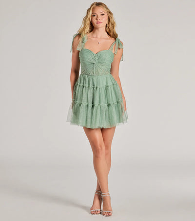 Lizzy Ruffled Glitter Mesh Skater Dress