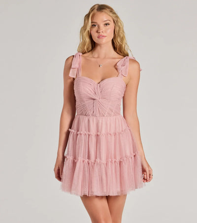 Lizzy Ruffled Glitter Mesh Skater Dress