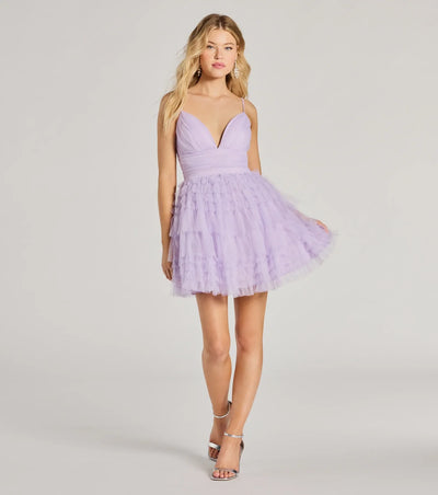 Katalina V-Neck Ruffle A-Line Party Dress