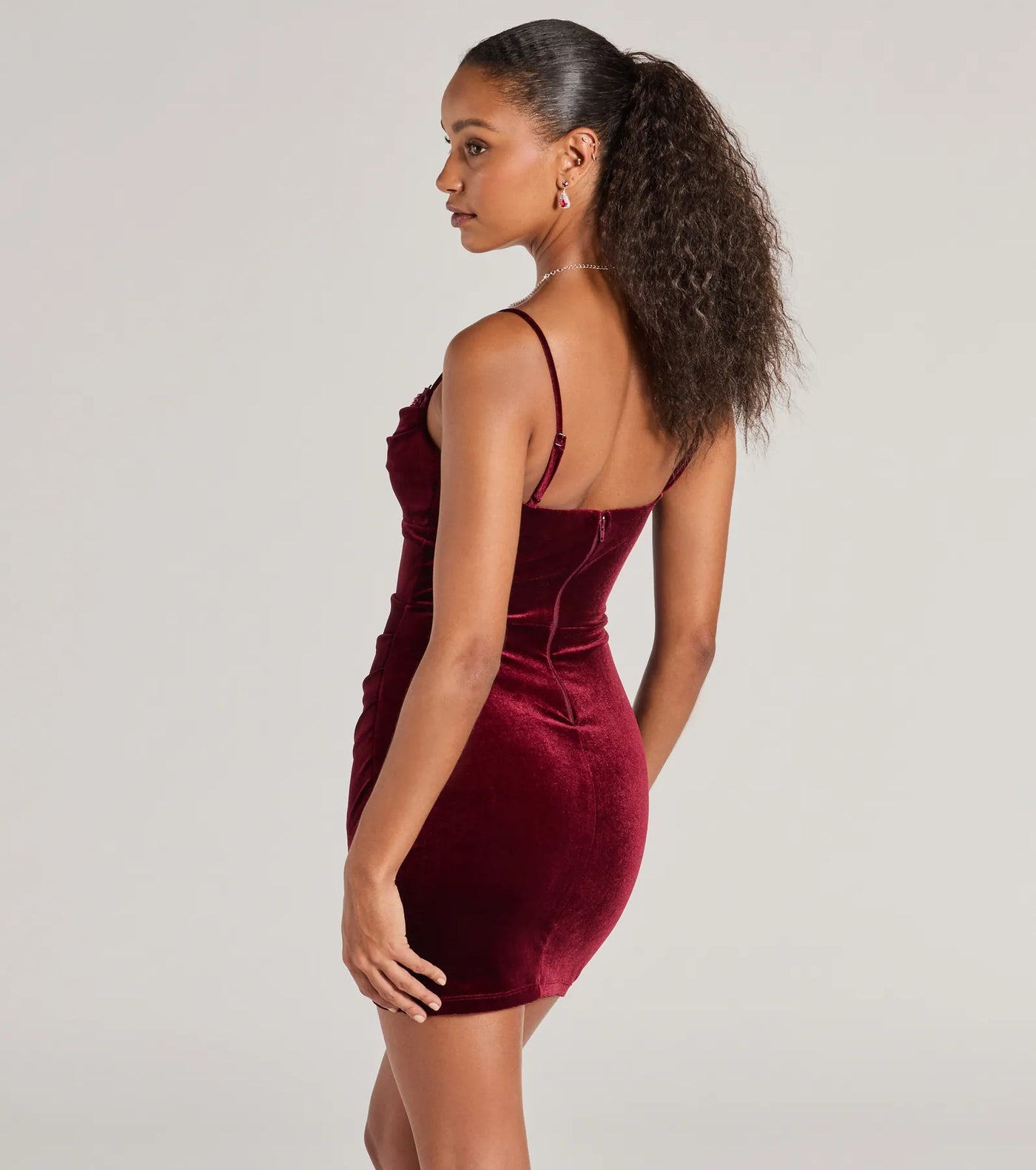 Alyssa Beaded Applique Bodycon Velvet Mini Dress