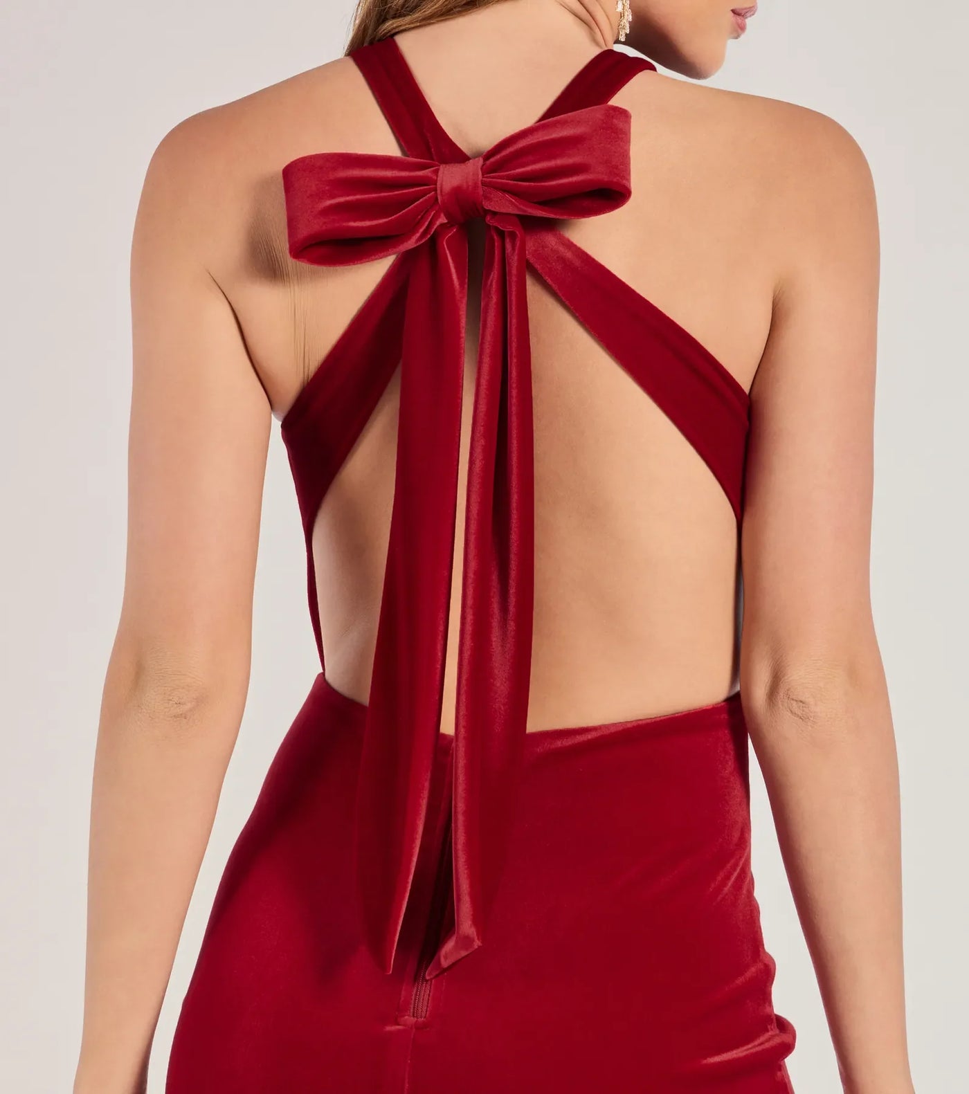 Cailin Velvet Open Back And Bow Mini Dress