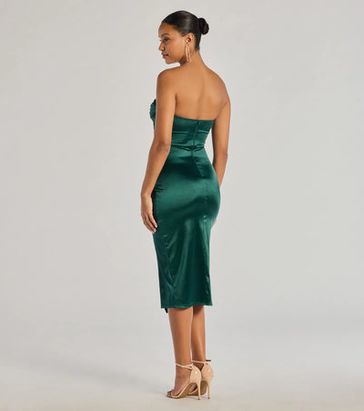 Kaleen Sleeveless Satin Wrap Midi Dress