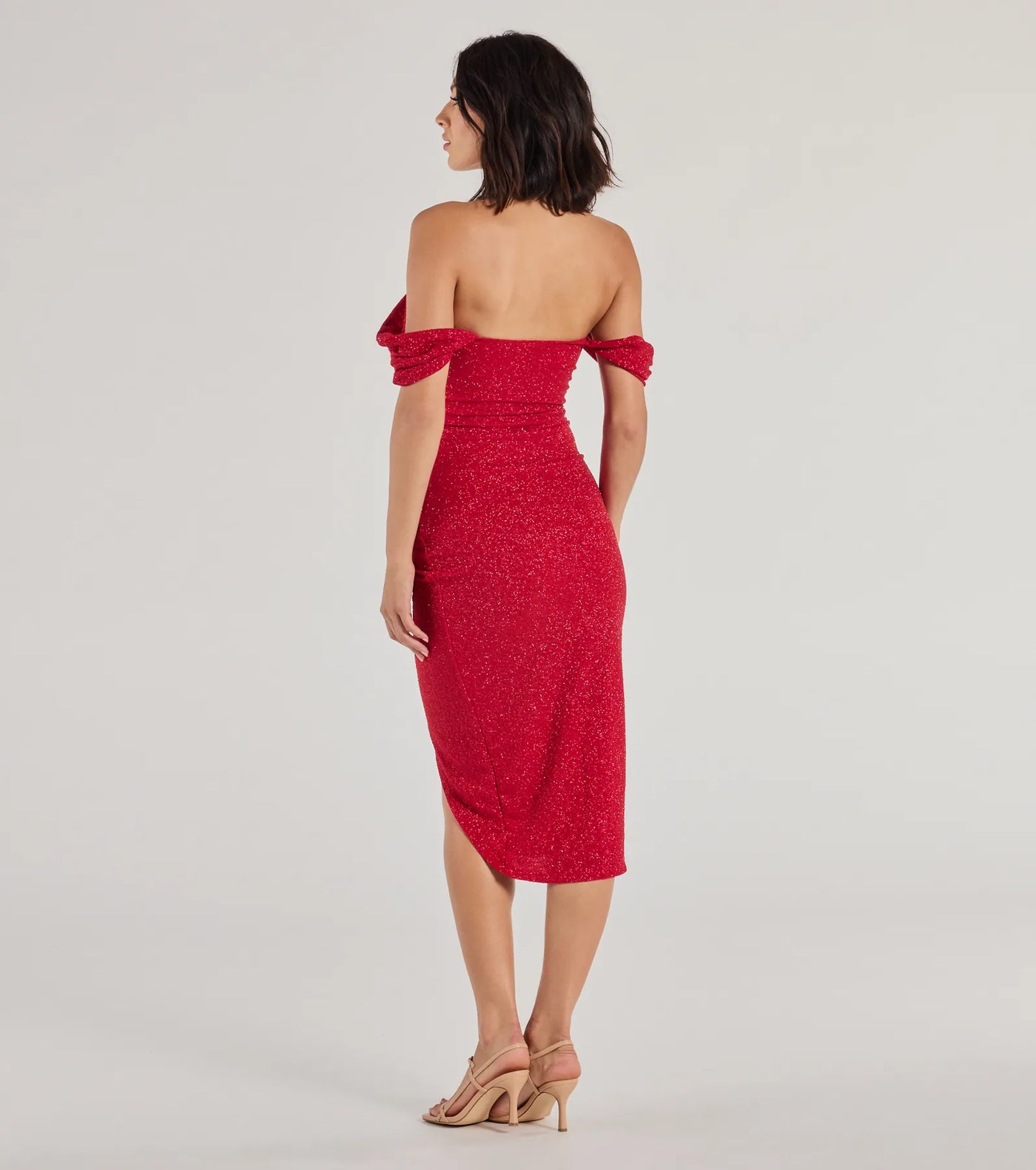 Lennon Glitter Knit Off-The-Shoulder Midi Dress