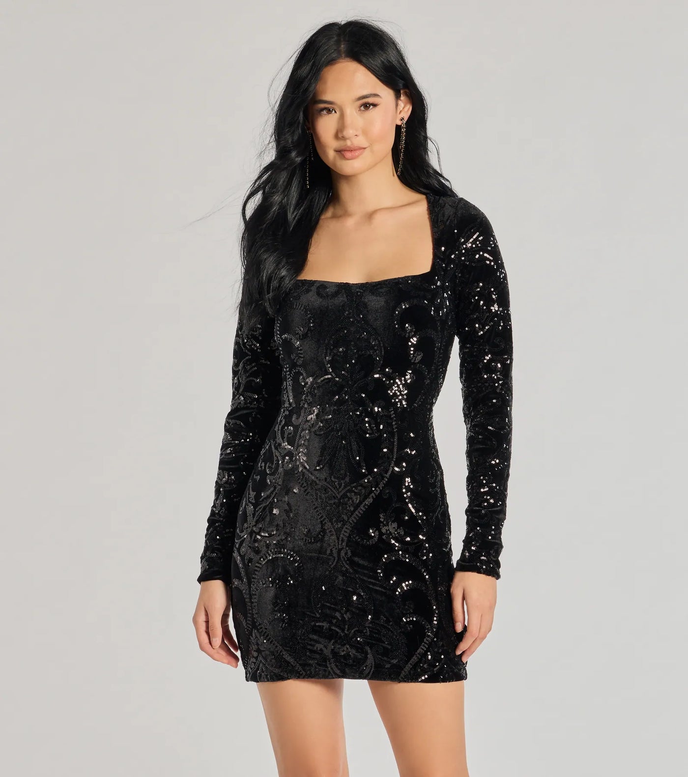 Ayden Long Sleeve Velvet Sequin Mini Dress