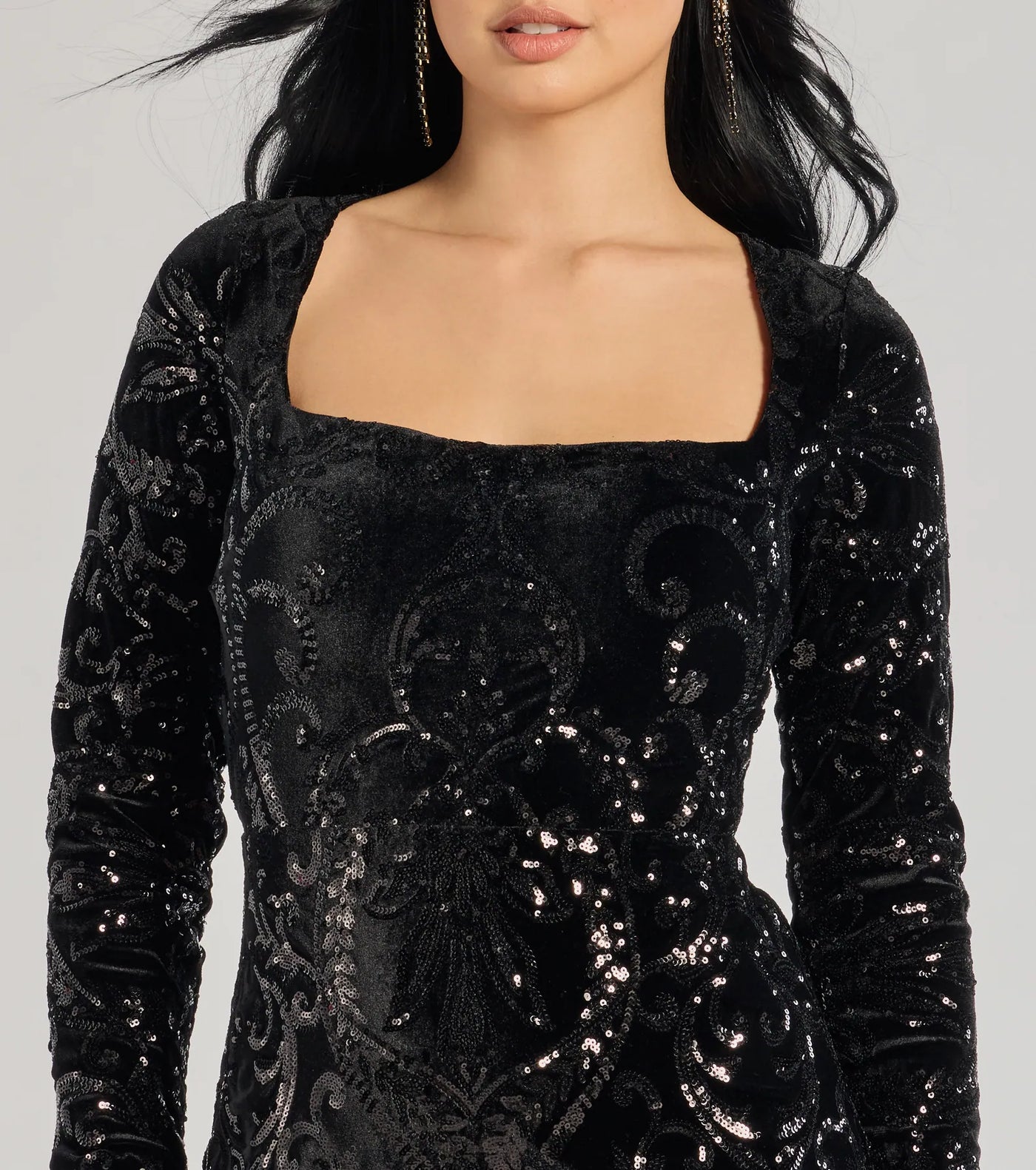 Ayden Long Sleeve Velvet Sequin Mini Dress