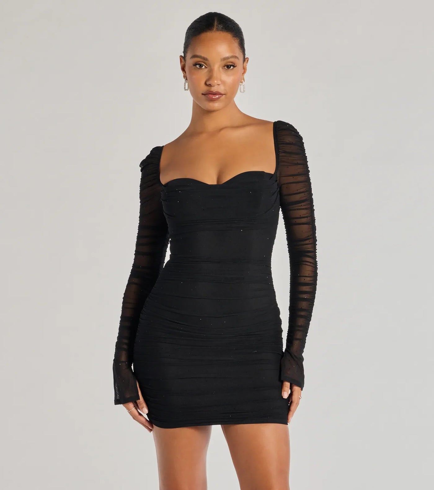 Kari Long Sleeve Studded Ruched Mini Dress