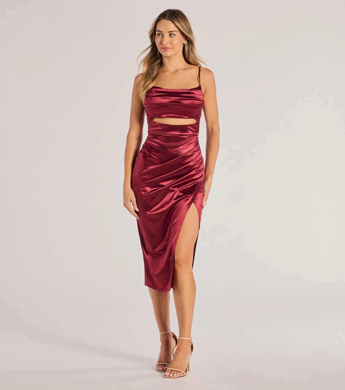 Lilith Satin Cutout Wrap-Front Midi Dress