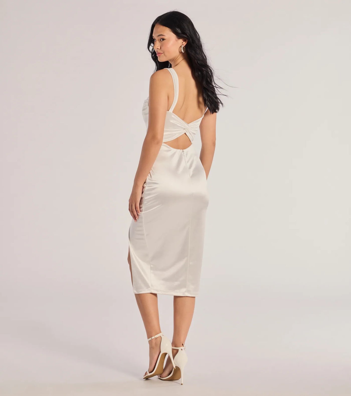 Laina High Slit Satin Midi Dress