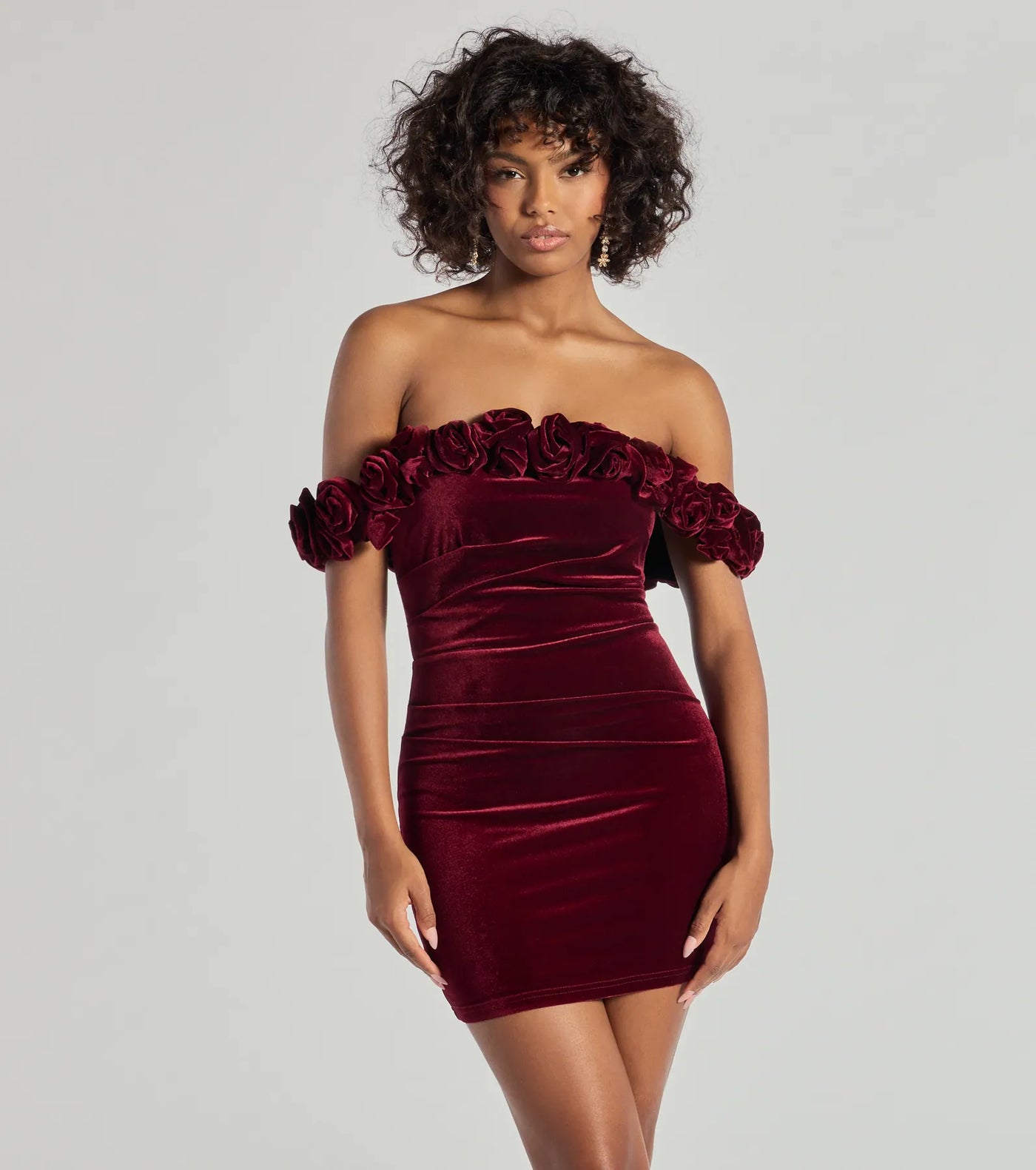 Dominique Floral Velvet Off The Shoulder Mini Dress