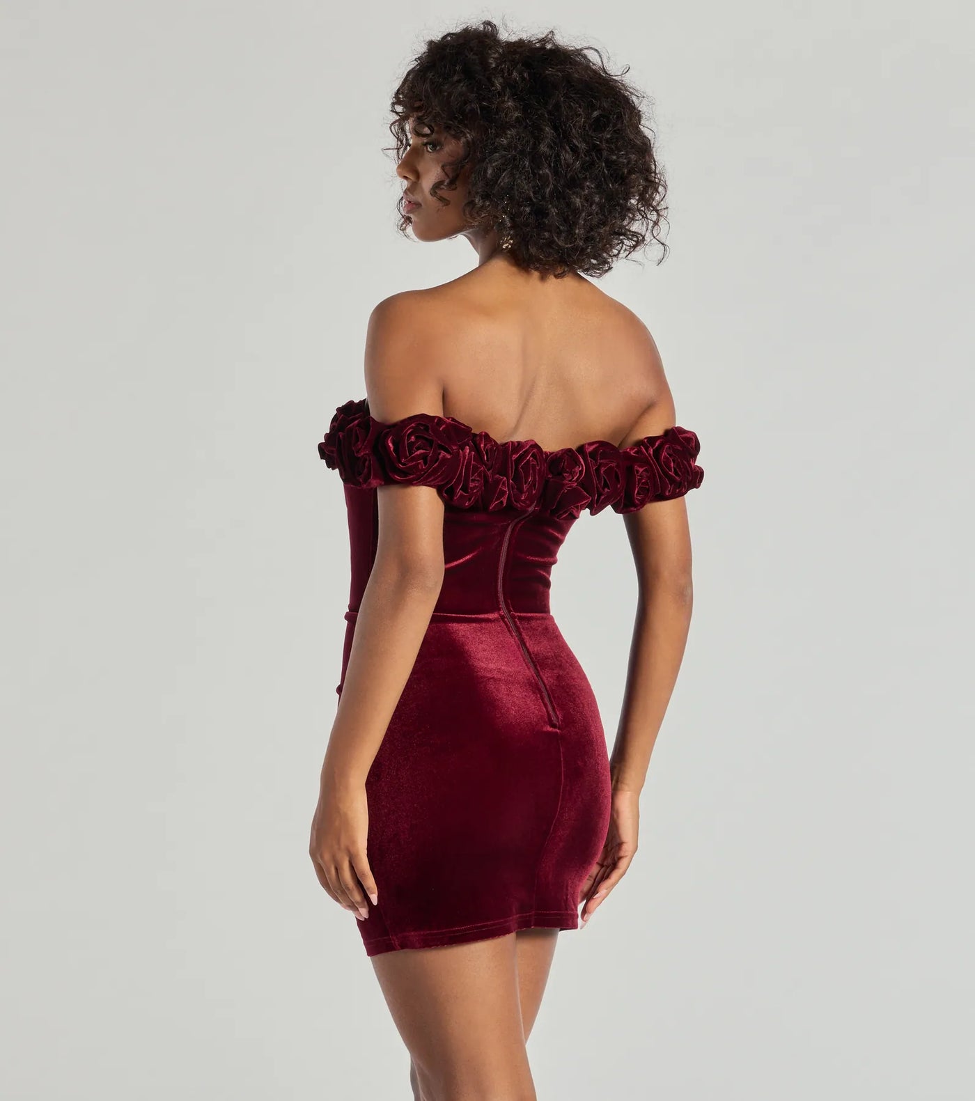 Dominique Floral Velvet Off The Shoulder Mini Dress