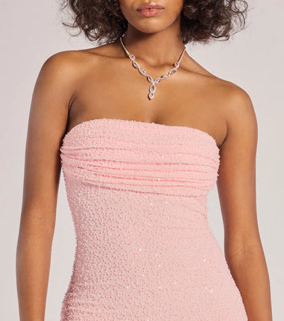 Lena Strapless Bodycon Beaded Mesh Mini Dress