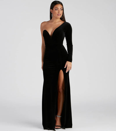 Cheyenne Formal One-Shoulder Velvet Dress