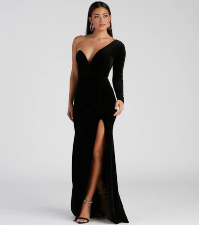 Cheyenne Formal One-Shoulder Velvet Dress