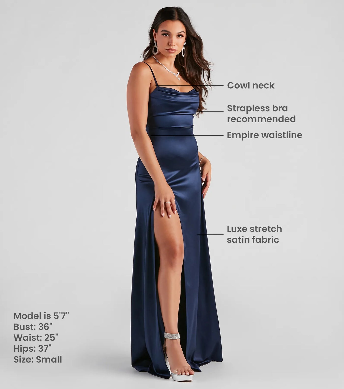 Marissa Formal Satin Cowl Neck Dress