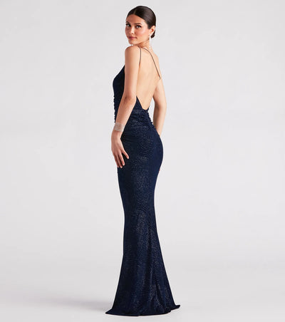 Maria Formal Glitter Open Back Mermaid Dress