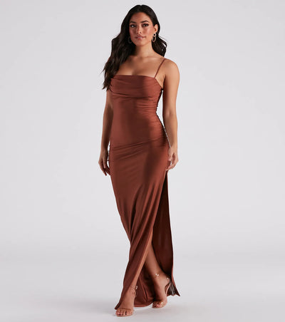 Ella Cowl Neck Satin Dress