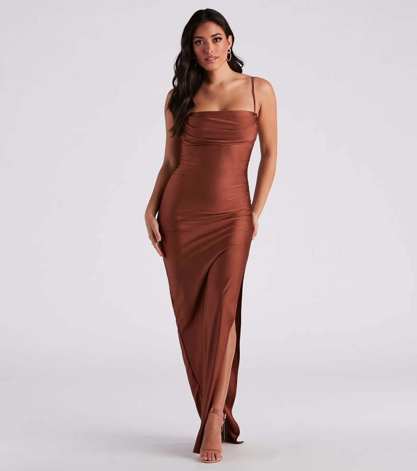 Ella Cowl Neck Satin Dress