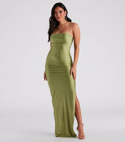 Ella Cowl Neck Satin Dress