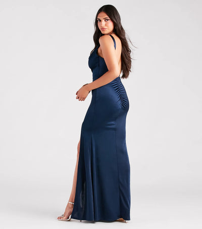 Angeline Low Back High Slit Satin Mermaid Dress