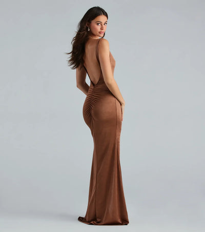 Angeline Low Back High Slit Satin Mermaid Dress