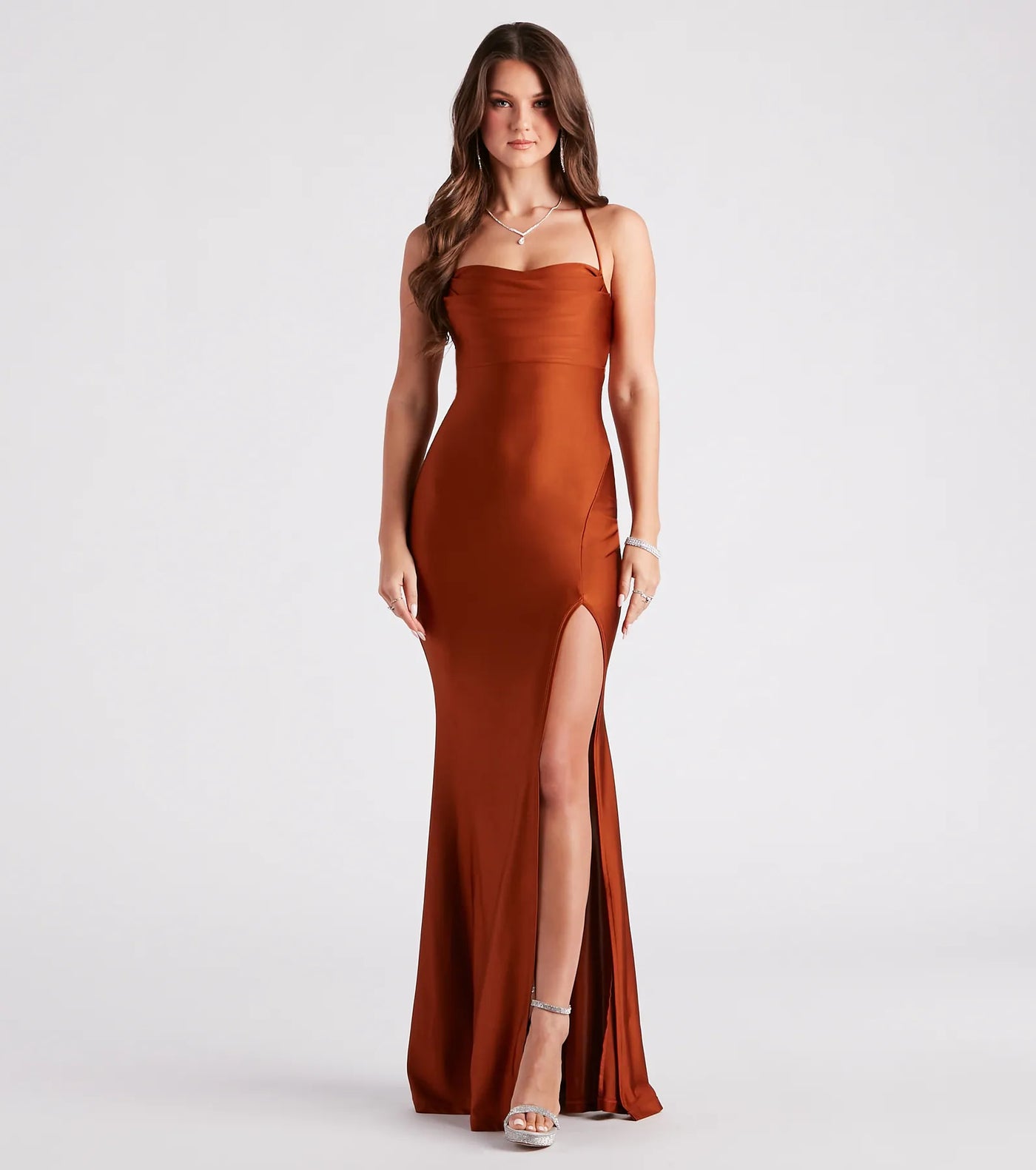 Delia Formal Cowl Neck Long Dress