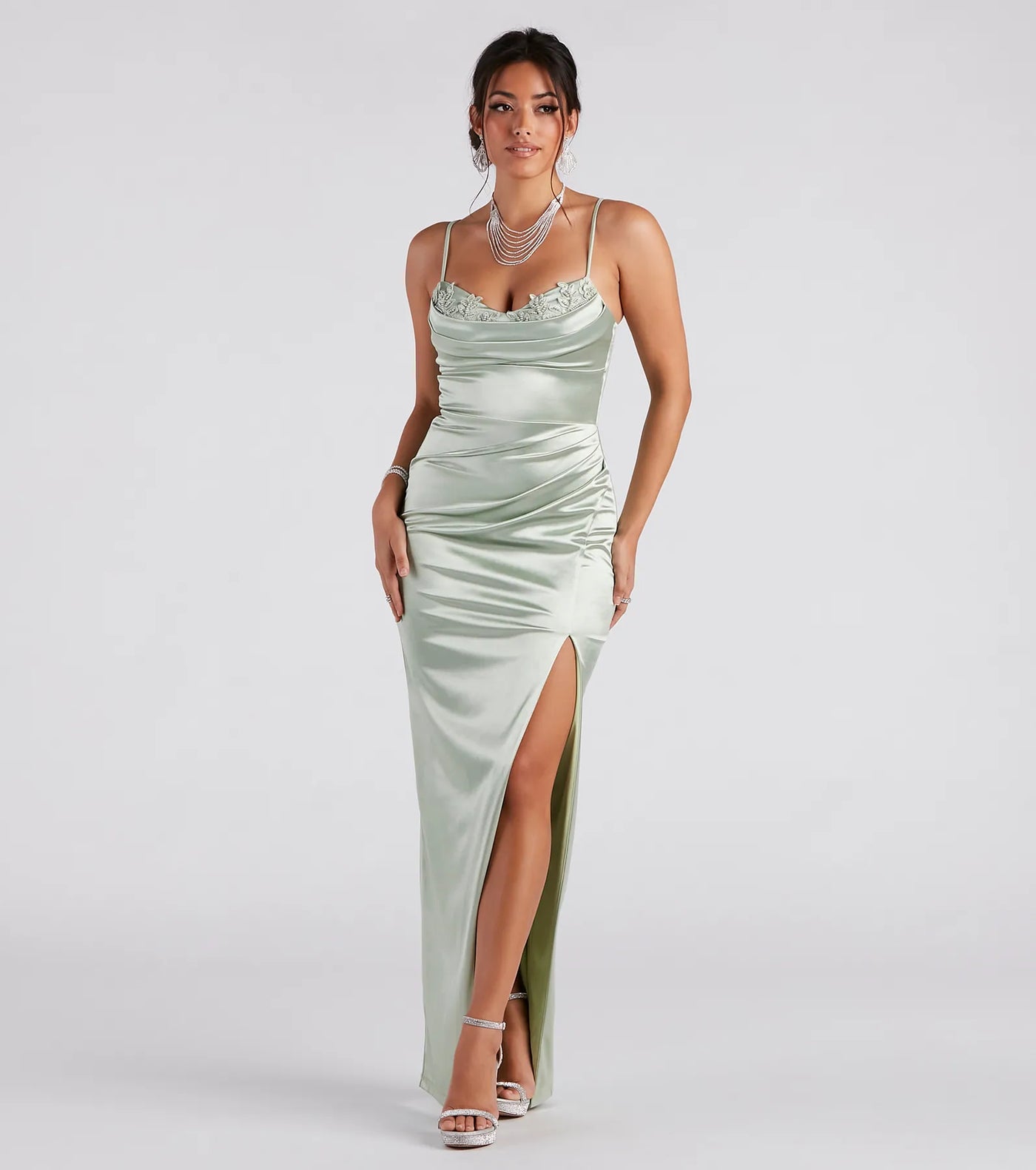 Amelia Formal Satin Embroidered Dress