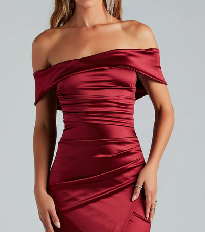 Maeva Formal Satin Off-The-Shoulder Dress