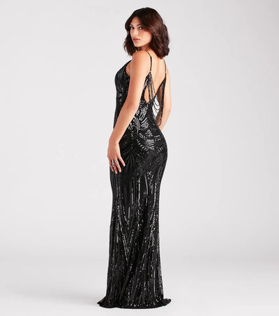 Pauline Formal Sequin Draped Bead Mermaid Dress