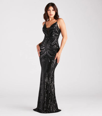 Pauline Formal Sequin Draped Bead Mermaid Dress