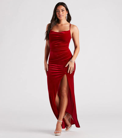 Riley Ruched Velvet Formal Dress