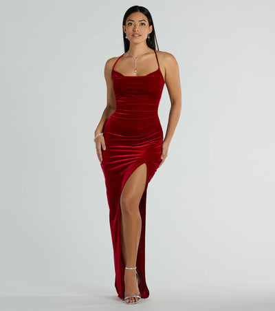 Riley Ruched Velvet Formal Dress