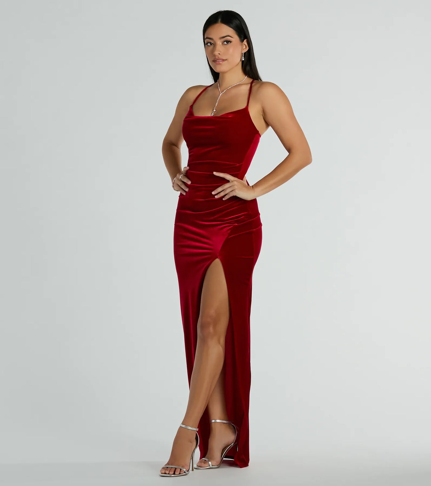 Riley Ruched Velvet Formal Dress