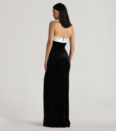 Marilyn Formal Velvet Strapless Satin Long Dress